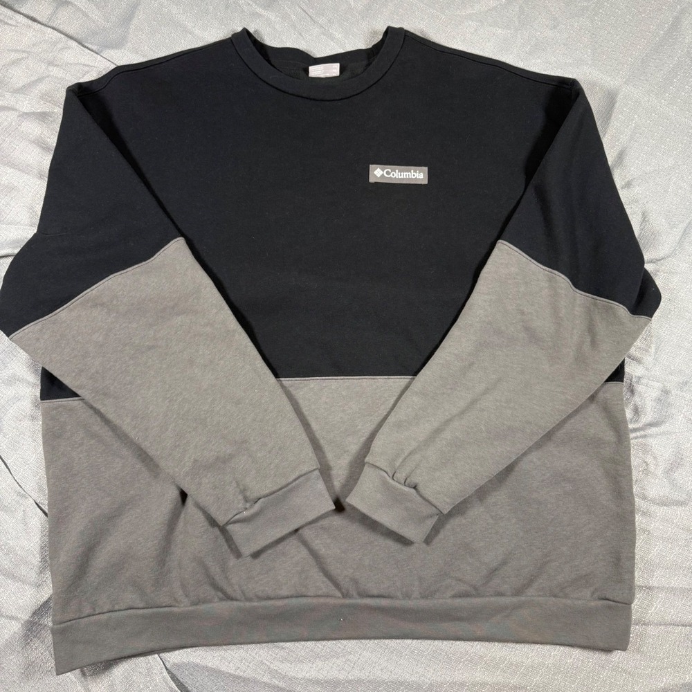 Columbia Sweatshirt Mens XXL Black Grey Colorblock Crewneck Fleece XM9417 Logo